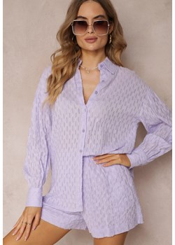 Fioletowy 2-częściowy Komplet z Elegancką Koszulą Oversize i Szortami Aphinthe ze sklepu Renee odzież w kategorii Komplety i garnitury damskie - zdjęcie 157110726