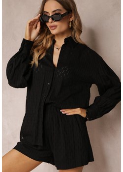 Czarny 2-częściowy Komplet z Elegancką Koszulą Oversize i Szortami Aphinthe ze sklepu Renee odzież w kategorii Komplety i garnitury damskie - zdjęcie 157110736