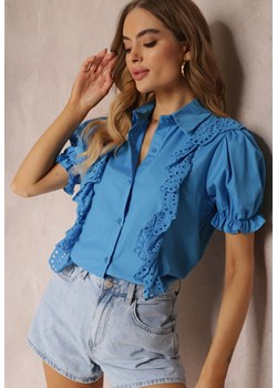 Niebieska Koszula z Ozdobnymi Rękawami i Falbankami z Przodu Johna ze sklepu Renee odzież w kategorii Koszule damskie - zdjęcie 157110806