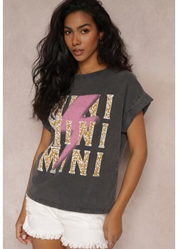 Szary T-shirt z Ozdobnym Nadrukiem Revira ze sklepu Renee odzież w kategorii Bluzki damskie - zdjęcie 157111086