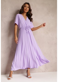 Fioletowa Rozkloszowana Sukienka Plisowana z Wiązanym Paskiem Eilemona ze sklepu Renee odzież w kategorii Sukienki - zdjęcie 157111376