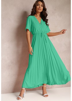 Zielona Rozkloszowana Sukienka Plisowana z Wiązanym Paskiem Eilemona ze sklepu Renee odzież w kategorii Sukienki - zdjęcie 157111386
