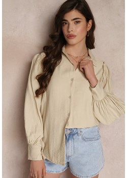 Beżowa Koszula z Ozdobnymi Rękawami z Plisowanej Tkaniny Zemona ze sklepu Renee odzież w kategorii Koszule damskie - zdjęcie 157111416