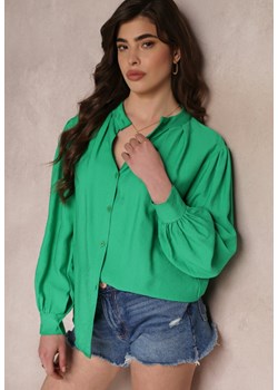 Zielona Koszula Zapinana z Plisowanym Rękawem Marela ze sklepu Renee odzież w kategorii Koszule damskie - zdjęcie 157111426