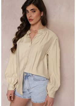 Beżowa Koszula Zapinana z Plisowanym Rękawem Marela ze sklepu Renee odzież w kategorii Koszule damskie - zdjęcie 157111436