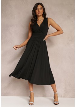 Czarna Sukienka z Kopertowym Dekoltem i Plisowanym Dołem Anamarie ze sklepu Renee odzież w kategorii Sukienki - zdjęcie 157111958