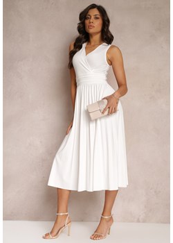 Biała Sukienka z Kopertowym Dekoltem i Plisowanym Dołem Anamarie ze sklepu Renee odzież w kategorii Sukienki - zdjęcie 157111968