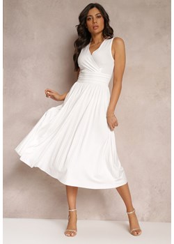 Biała Sukienka z Kopertowym Dekoltem i Plisowanym Dołem Anamarie ze sklepu Renee odzież w kategorii Sukienki - zdjęcie 157111969