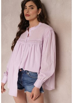 Fioletowa Koszula z Bawełny z Ozdobnymi Wstawkami Lakinia ze sklepu Renee odzież w kategorii Koszule damskie - zdjęcie 157112028