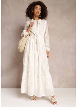 Beżowa Sukienka Maxi Wiązana w Pasie z Tkaniny Plumeti Opisan ze sklepu Renee odzież w kategorii Sukienki - zdjęcie 157112048