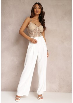 Białe Spodnie z Wysokim Stanem i Szerokimi Nogawkami Ellika ze sklepu Renee odzież w kategorii Spodnie damskie - zdjęcie 157112098
