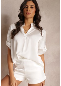 Biała Bluzka z Głębokim Dekoltem i Przedłużonym Tyłem Nilani ze sklepu Renee odzież w kategorii Bluzki damskie - zdjęcie 157112257
