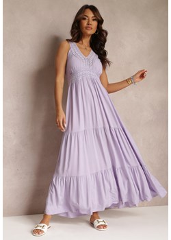 Fioletowa Rozkloszowana Sukienka Maxi z Szydełkowanymi Wstawkami Ylivea ze sklepu Renee odzież w kategorii Sukienki - zdjęcie 157112267