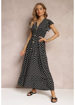 Czarna Rozkloszowana Sukienka Maxi w Kropki z Gumką w Talii Janey ze sklepu Renee odzież w kategorii Sukienki - zdjęcie 157112287