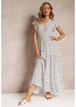 Biała Rozkloszowana Sukienka Maxi w Kropki z Gumką w Talii Janey ze sklepu Renee odzież w kategorii Sukienki - zdjęcie 157112307