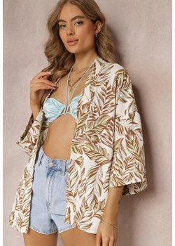 Beżowa Wzorzysta Bluzka Typu Narzutka z Głębokim Dekoltem Mirian ze sklepu Renee odzież w kategorii Odzież plażowa - zdjęcie 157112377