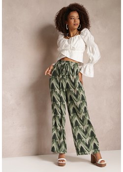 Zielone Szerokie Spodnie z Gumką i Wiązaniem w Talii Vayolet ze sklepu Renee odzież w kategorii Spodnie damskie - zdjęcie 157112417