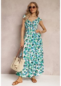 Zielona Kopertowa Sukienka Maxi w Kwiaty z Gumką w Pasie z Wiskozy Marielys ze sklepu Renee odzież w kategorii Sukienki - zdjęcie 157112478
