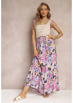 Fuksjowa Rozkloszowana Sukienka Maxi z Szydełkową Górą na Ramiączkach Kashan ze sklepu Renee odzież w kategorii Sukienki - zdjęcie 157112547