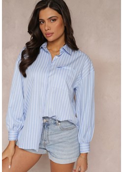 Niebieska Koszula z Rozszerzonym Dołem i Kołnierzem w Paski Anzle ze sklepu Renee odzież w kategorii Koszule damskie - zdjęcie 157112587