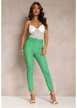 Zielone Materiałowe Spodnie z Wysokim Stanem i Paskiem Pylisa ze sklepu Renee odzież w kategorii Spodnie damskie - zdjęcie 157112647
