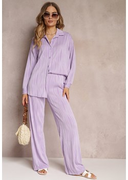 Fioletowy 2-częściowy Komplet z Koszulą i Spodniami z Drobnym Tłoczeniem Davima ze sklepu Renee odzież w kategorii Komplety i garnitury damskie - zdjęcie 157112727