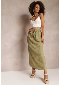Zielona Spódnica Maxi z Rozcięciem i Gumką w Pasie Nollia ze sklepu Renee odzież w kategorii Spódnice - zdjęcie 157112787