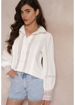 Biała Koronkowa Koszula z Długimi Rękawami Haya ze sklepu Renee odzież w kategorii Koszule damskie - zdjęcie 157112837