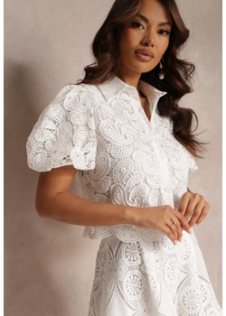 Biała Koszula Koronkowa z Krótkim i Bufiastym Rękawem Elinie ze sklepu Renee odzież w kategorii Koszule damskie - zdjęcie 157112957