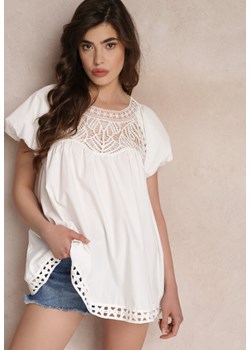 Biała Koronkowa Bluzka z Bufiastym Rękawem i Rozkloszowanym Dołem Mariete ze sklepu Renee odzież w kategorii Bluzki damskie - zdjęcie 157112987