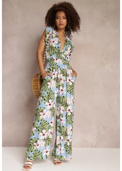 Jasnoniebieski Długi Kombinezon Bawełniany w Kwiaty Vegita ze sklepu Renee odzież w kategorii Kombinezony damskie - zdjęcie 157113266