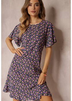 Granatowa Sukienka Midi o Pudełkowym Kroju w Kwiaty Kimbr ze sklepu Renee odzież w kategorii Sukienki - zdjęcie 157113336