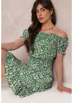 Zielona Bawełniana Sukienka Midi Hiszpanka z Gumką w Pasie Dnise ze sklepu Renee odzież w kategorii Sukienki - zdjęcie 157113446