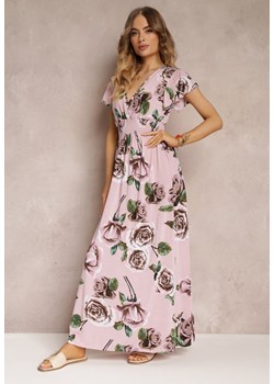 Różowa Rozkloszowana Sukienka Maxi z Gumkami w Talii w Kwiaty Mircale ze sklepu Renee odzież w kategorii Sukienki - zdjęcie 157113516