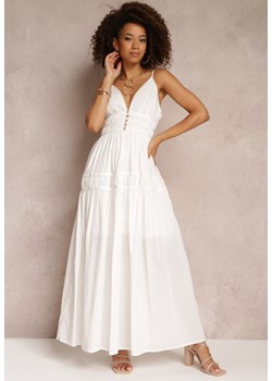 Biała Sukienka Maxi na Cienkich Ramiączkach z Regulacją i Głębokim Dekoltem Penika ze sklepu Renee odzież w kategorii Sukienki - zdjęcie 157113716