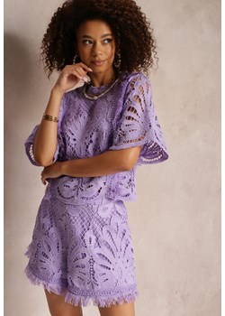 Fioletowy Koronkowy Komplet 2-częściowy z Bluzką i Szortami Takinn ze sklepu Renee odzież w kategorii Komplety i garnitury damskie - zdjęcie 157113746