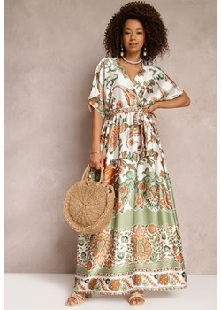 Zielona Kopertowa Sukienka Maxi z Gumką w Talii i Rozkloszowanym Dołem Jeanina ze sklepu Renee odzież w kategorii Sukienki - zdjęcie 157113817
