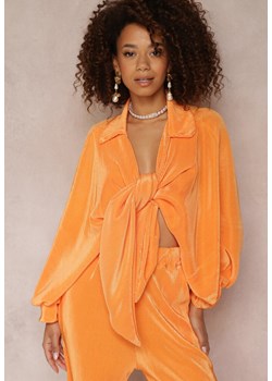 Pomarańczowa Bluzka Nietoperz z Plisowaniem i Ozdobnym Węzłem Miriamis ze sklepu Renee odzież w kategorii Bluzki damskie - zdjęcie 157114405
