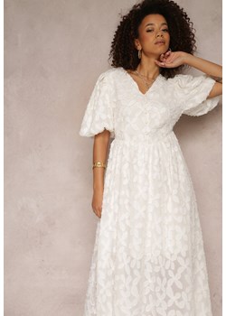 Jasnobeżowa Koronkowa Sukienka Midi z Wiskozy Olikis ze sklepu Renee odzież w kategorii Sukienki - zdjęcie 157114718