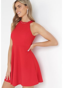 Czerwona Rozkloszowana Sukienka Mini bez Rękawów Thetasia ze sklepu Born2be Odzież w kategorii Sukienki - zdjęcie 157115875