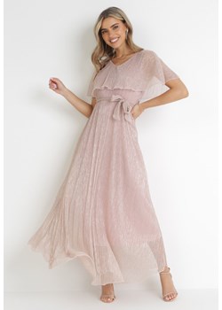 Różowa Rozkloszowana Sukienka Maxi z Gumką w Pasie i Metaliczną Nitką Yura ze sklepu Born2be Odzież w kategorii Sukienki - zdjęcie 157115975