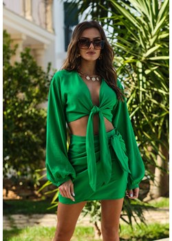 Zielony 2-częściowy Komplet Casual z Bluzką i Spódnicą Mini Udekorowanych Wiązaniem Beasia ze sklepu Renee odzież w kategorii Komplety i garnitury damskie - zdjęcie 157116239