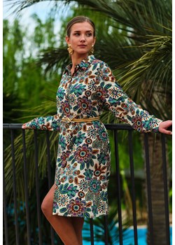 Zielona Koszulowa Sukienka Midi w Kwiaty Livala ze sklepu Renee odzież w kategorii Sukienki - zdjęcie 157116279