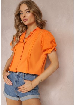 Pomarańczowa Koszula z Bufiastymi Rękawami i Koronkowymi Wstawkami Rathima ze sklepu Renee odzież w kategorii Koszule damskie - zdjęcie 157119909