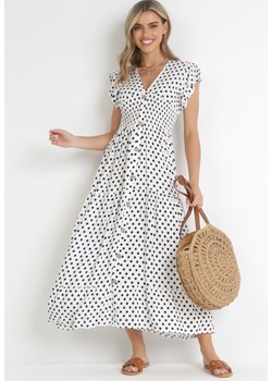 Biała Sukienka Maxi w Groszki z Szeroką Gumką w Pasie Khalsa ze sklepu Born2be Odzież w kategorii Sukienki - zdjęcie 157120449