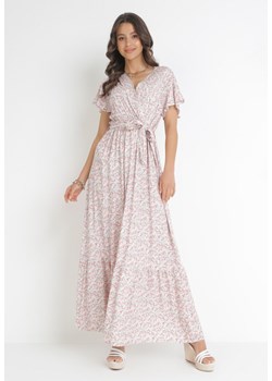 Jasnoróżowa Sukienka Maxi z Wiskozy z Gumką i Wiązaniem w Pasie Ahlani ze sklepu Born2be Odzież w kategorii Sukienki - zdjęcie 157120469
