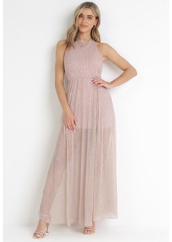 Różowa Koktajlowa Sukienka z Gumką w Talii z Metaliczną Nicią Lilyan ze sklepu Born2be Odzież w kategorii Sukienki - zdjęcie 157120649
