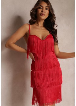 Czerwona Dopasowana Sukienka z Frędzlami i Regulowanymi Ramiączkami Losani ze sklepu Renee odzież w kategorii Sukienki - zdjęcie 157124367