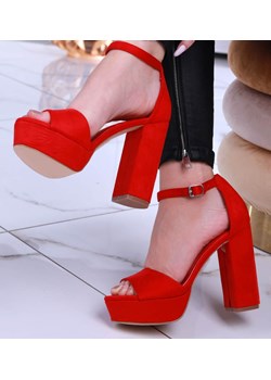 Czerwone sandały na wysokim obcasie /G5-1 14054 S243/ ze sklepu Pantofelek24.pl w kategorii Sandały damskie - zdjęcie 157124946