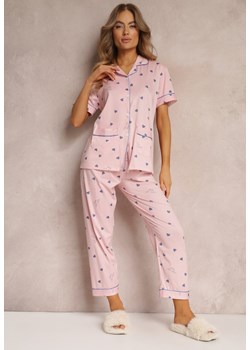 Różowy 2-częściowy Komplet Piżamowy z Koszulą na Guziki i Spodniami z Gumką w Talii Peneleta ze sklepu Renee odzież w kategorii Piżamy damskie - zdjęcie 157157586
